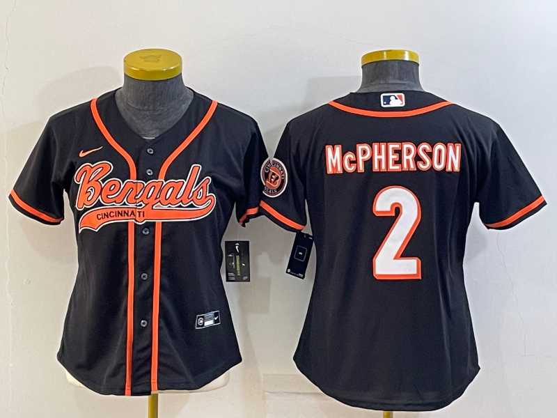 Women%27s Cincinnati Bengals #2 Evan McPherson Black With Patch Cool Base Stitched Baseball Jersey